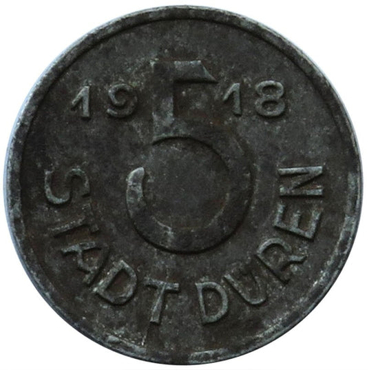 Niemcy, notgeld 5 fenigów, miasto Duren, 1918 r.