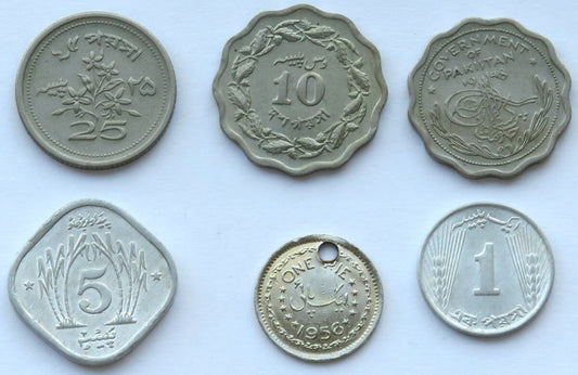 Pakistan, monety z lat 1948-1977, zestaw 6 sztuk
