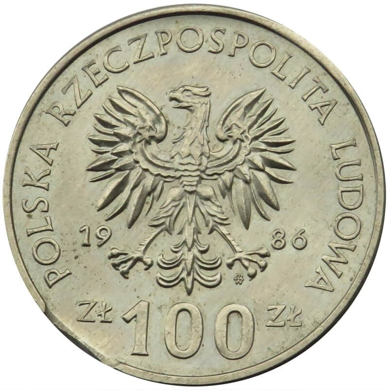 100 złotych 1986 Władysław Łokietek - destrukt końcówka blachy