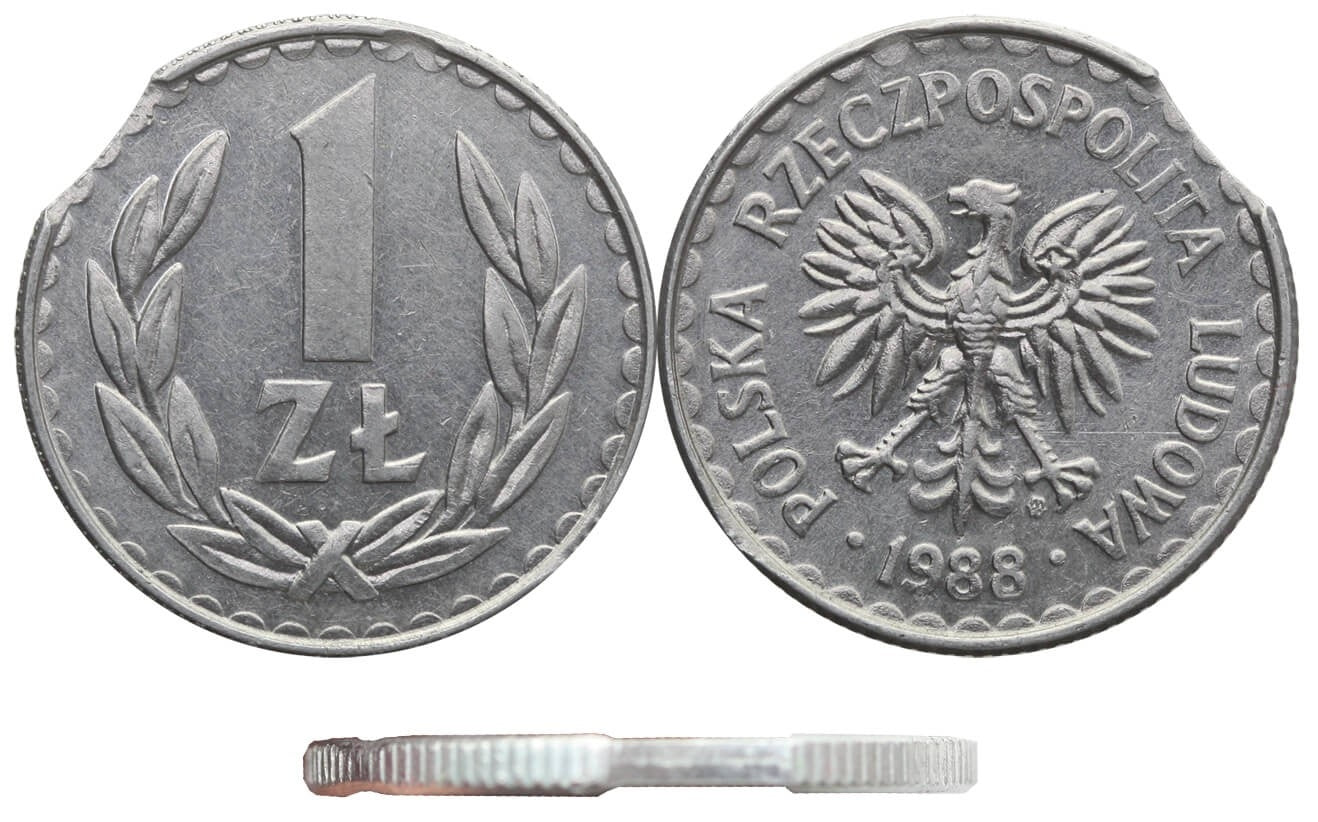 Destrukt, 1 złoty 1988, końcówka blachy, st. 3+