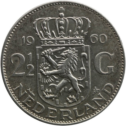 Holandia 2½ guldena, 1960, srebro, st. 3