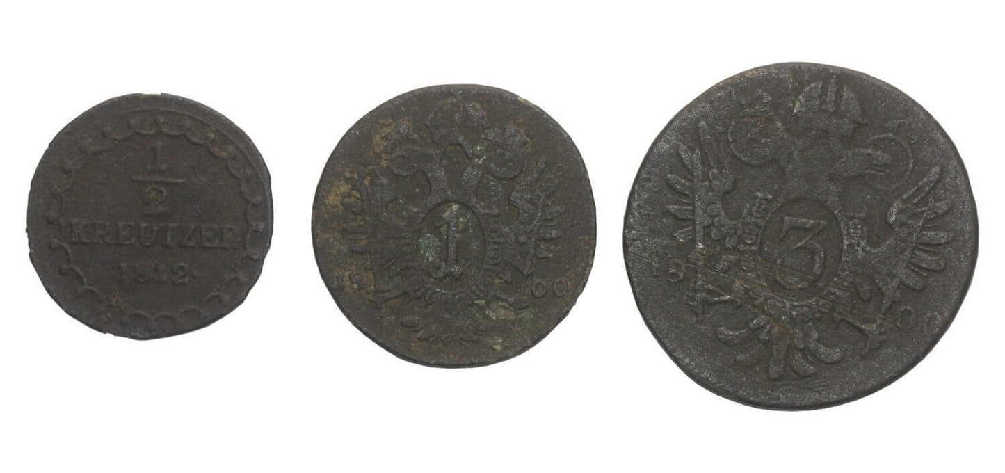 Lot: Austria, 3 krajcary 1800,1 krajcar 1800, 1/2 kracjara 1812