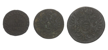Lot: Austria, 3 krajcary 1800,1 krajcar 1800, 1/2 kracjara 1812