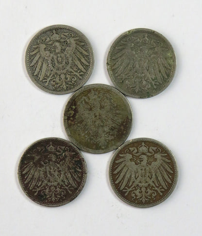 Lot: Niemcy 5 x 10 fenigów: 1876, 1898, 1900, 1906, 1914