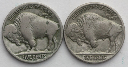 Lot: USA 2 x 5 centów, głowa Indianina / bizon, 1916, 1936