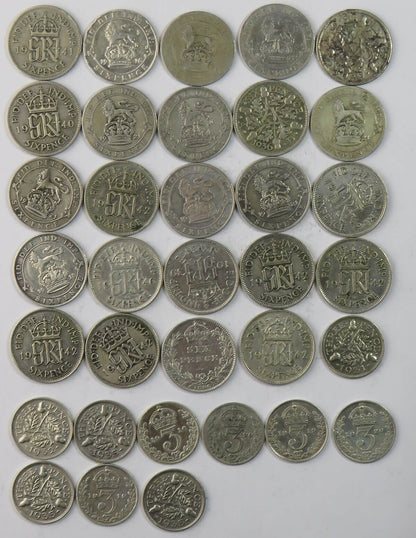 Lot, Wielka Brytania, 24 x 6 pensów + 10 x 3 pensy, srebro