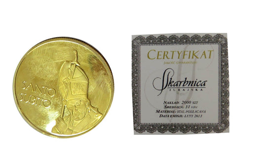 Medal Jan Paweł 2 + książeczka, stal pozłacana