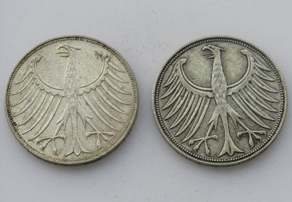 Niemcy 2 x 5 marek 1951 D, 1973 D, stan 2