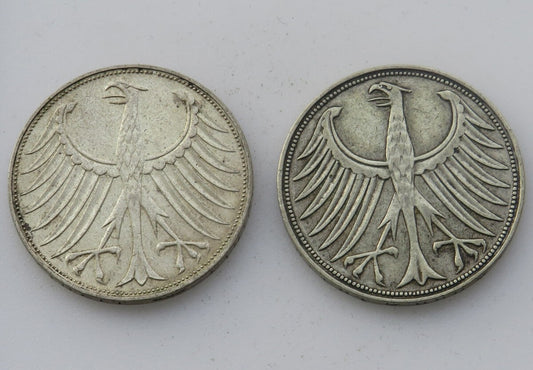 Niemcy 2 x 5 marek 1951 D, 1973 D, stan 2