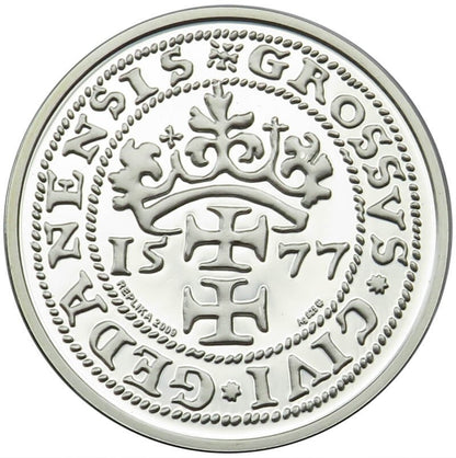 Replika Gdańsk, grosz oblężniczy 1577, Srebro 925, 2009 r.