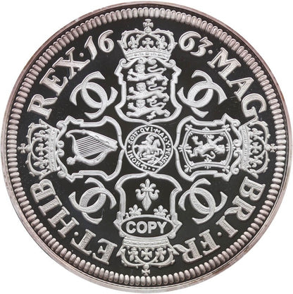 Replika / Kopia. Anglia, Carolus II Petition Crown 1663, srebro Ag999, 20g