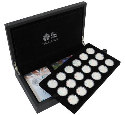 Royal Mint Celebration of Britain 18 szt. x 5 funtów, Srebro Ag925, 28,28g