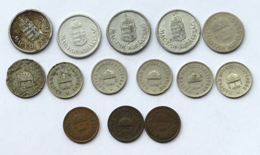 Węgry, monety z lat 1893-1930, zestaw 14 sztuk