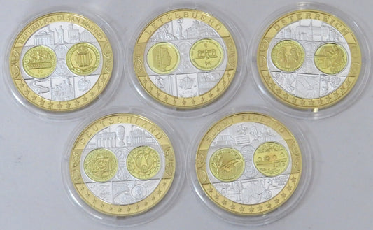 Zestaw 5 x Wspólna waluta Europy, Ag 999 + pudełko