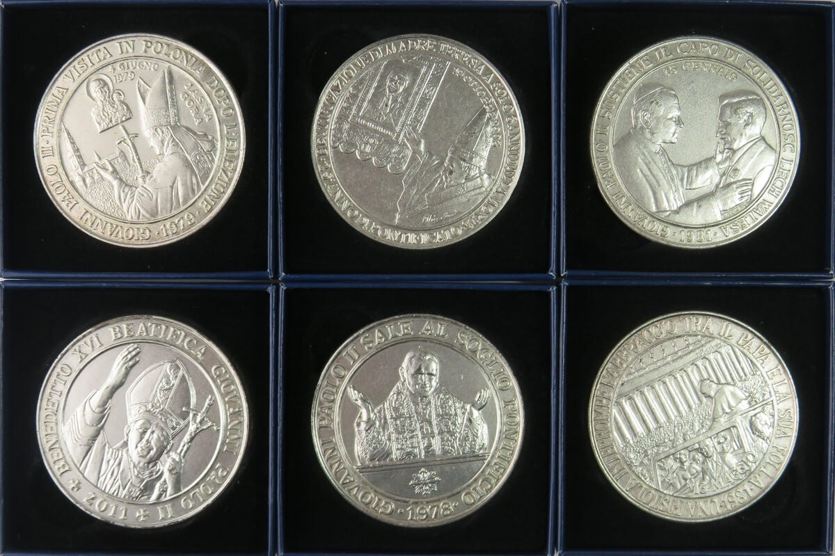 Zestaw 6 medali kolekcjonerskich w etui - Jan Paweł 2