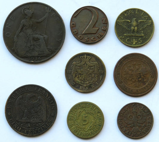 Zestaw monety świat, 1854-1941 r. - zestaw 8 sztuk